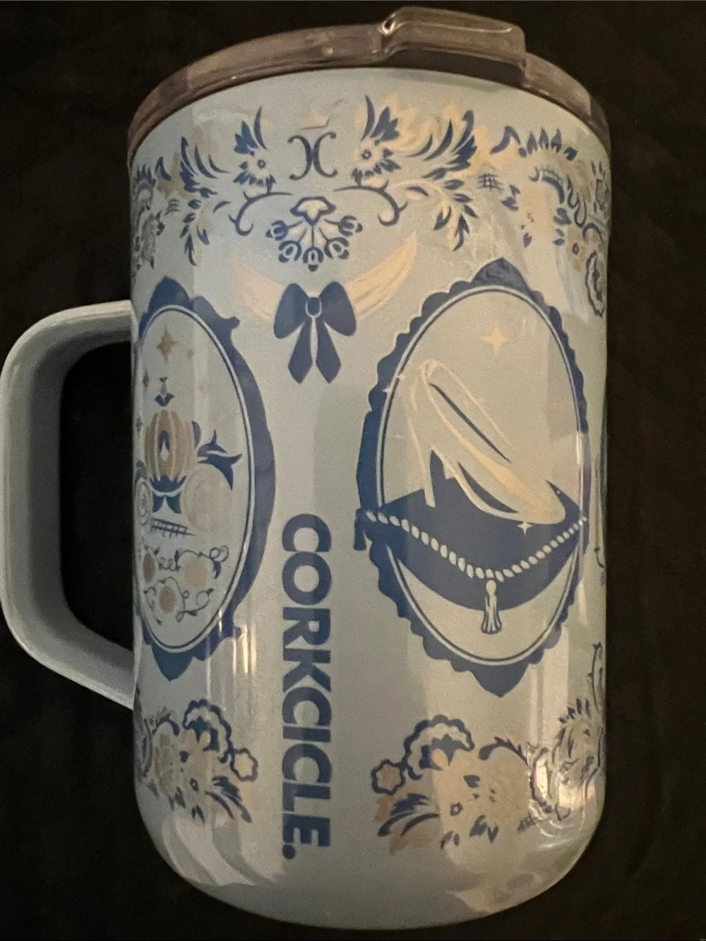 Corkcicle Light Blue and Navy Cinderella-Themed Travel Mug
